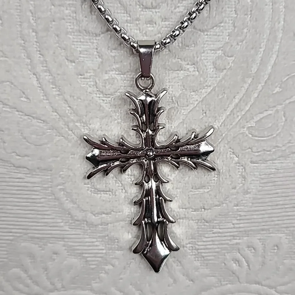 Stainless Steel Christian Cross Pendant Necklace Faith Jewelry NWT Minimalist